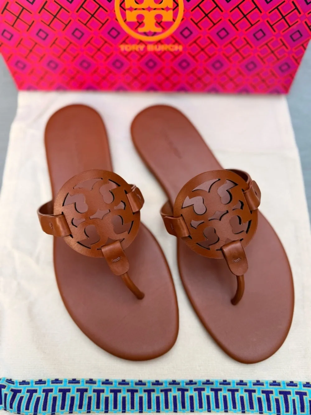 Tory Burch Miller Soft Calf Leather Sandals Brown